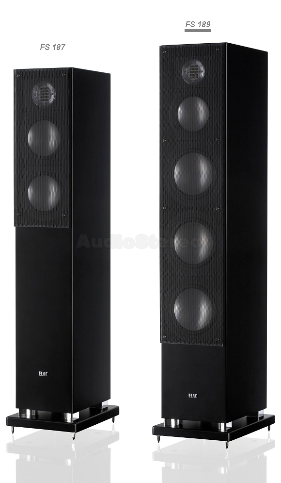 ELAC FS 187 & FS 189 satin black with metal grilles on